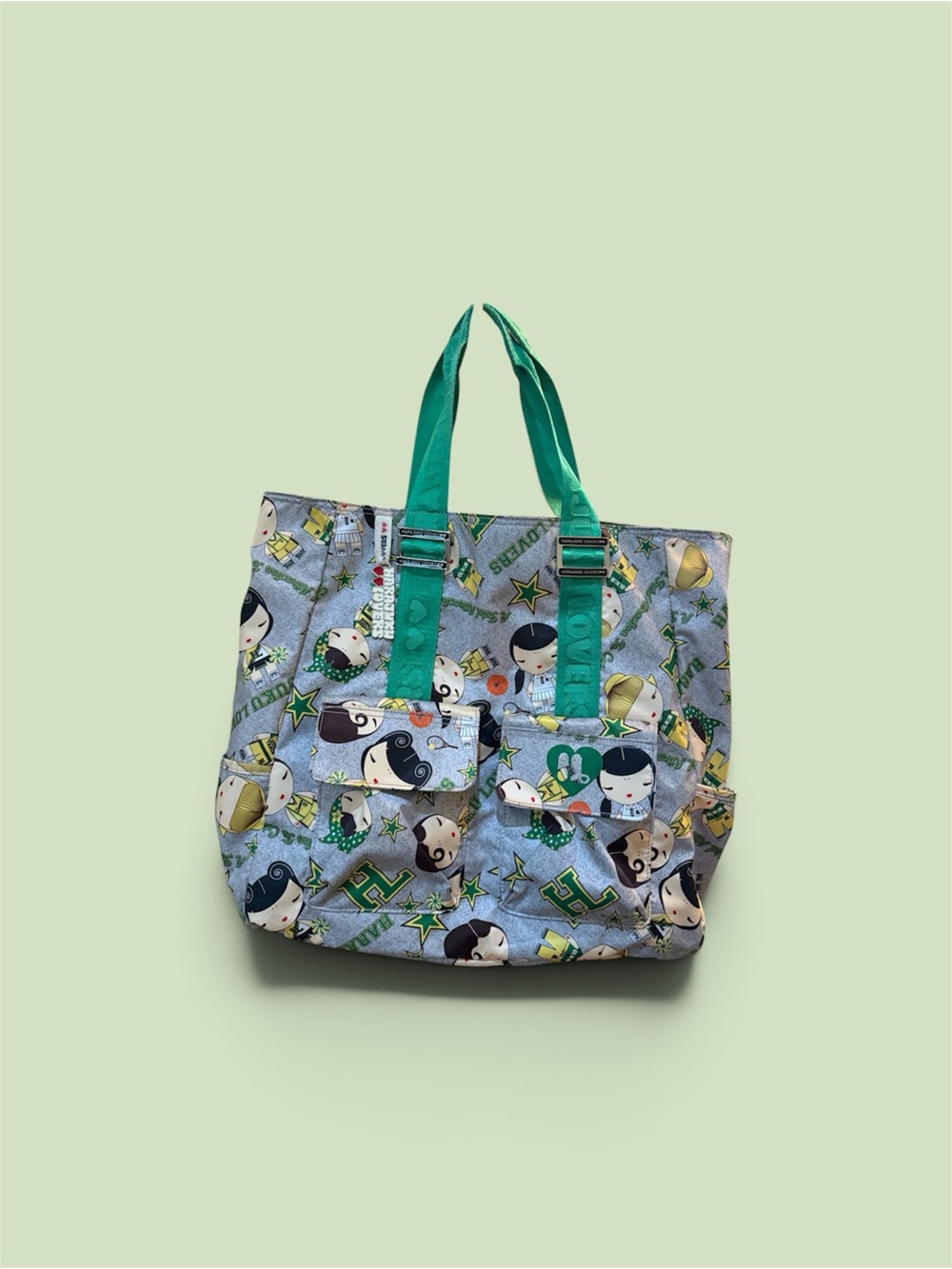 Harajuku Lovers Patterned Tote with Green Straps